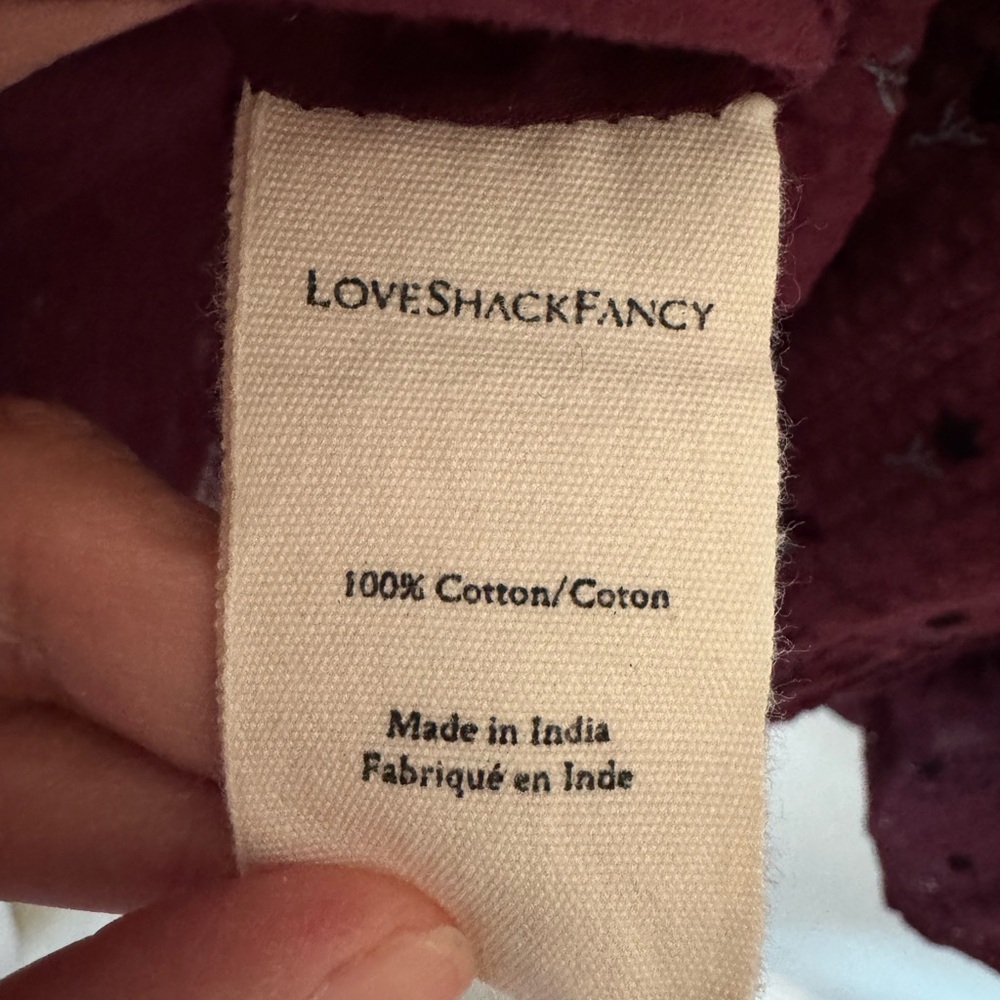 LOVESHACKFANCY Lena Burgundy Puff Sleeve Dress with Bow Detail Spice Small - Picture 7 of 10
